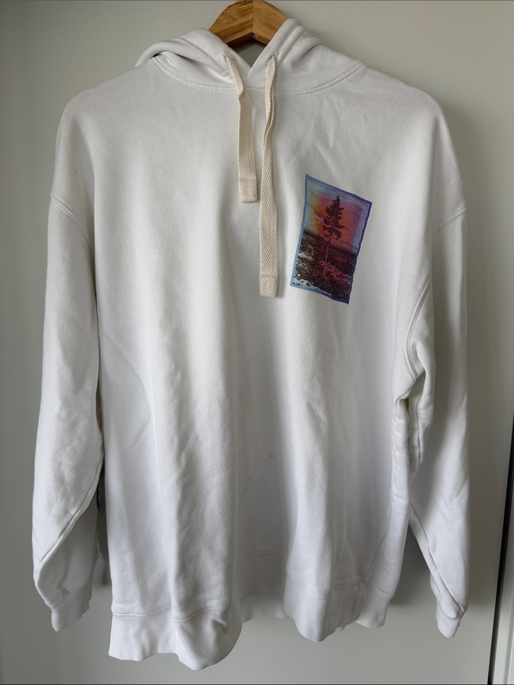 Acne Studis White Graphic Hoodie with Sunset Tree